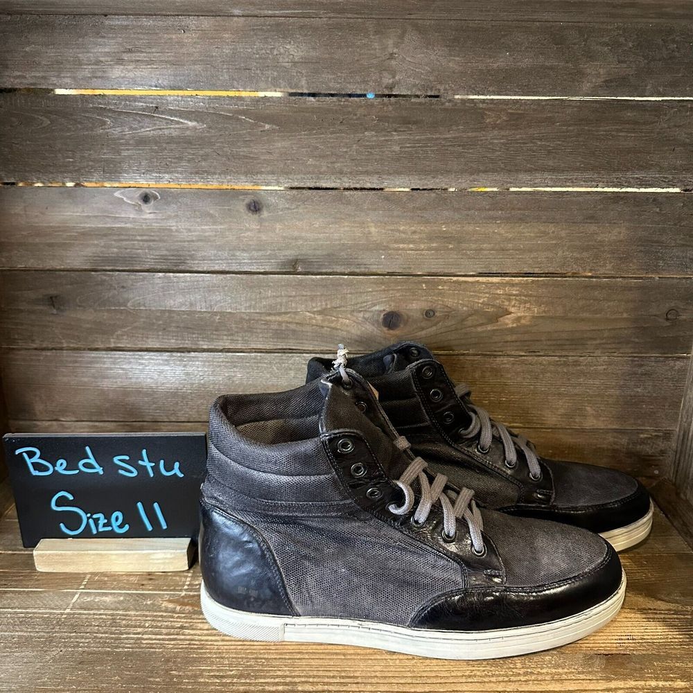 New Mens Bed Stu Marcus II Distressed Black Leather Sneaker Shoes Hi Top Size 11